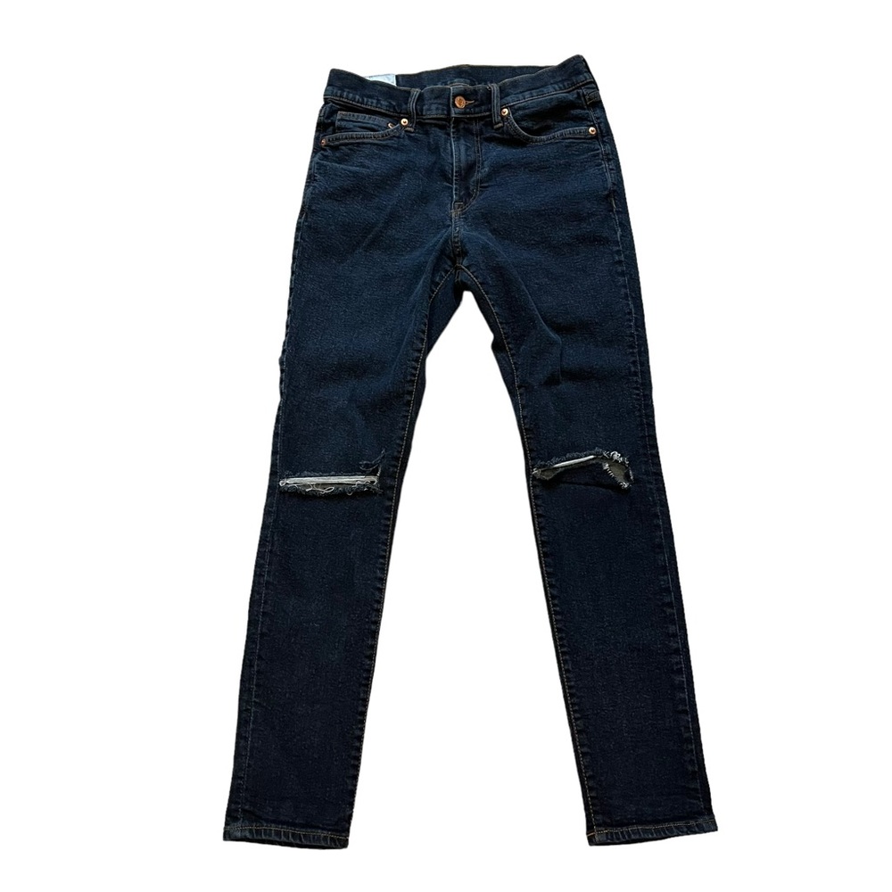 & Denim H & M Skinny Coupe Moulante Ripped Knees Dark Wash Jeans, Sz 33/32